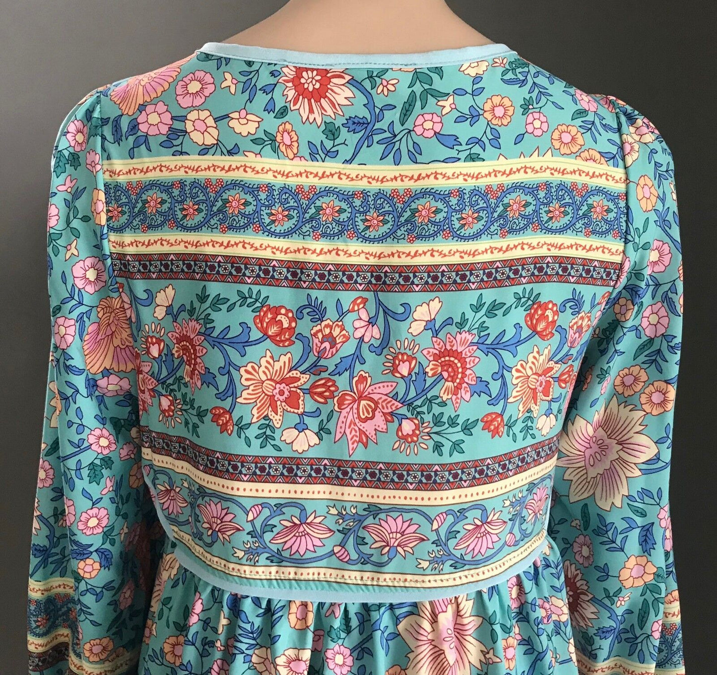 Maxi Dress MultiColoured Floral Print Long Sleeve Tassels Ties Long Sz S 10 NEW