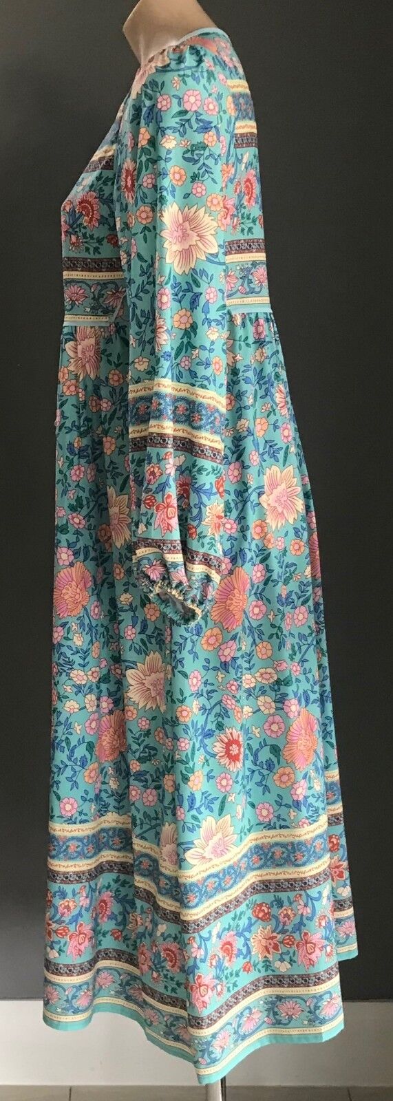 Maxi Dress MultiColoured Floral Print Long Sleeve Tassels Ties Long Sz S 10 NEW