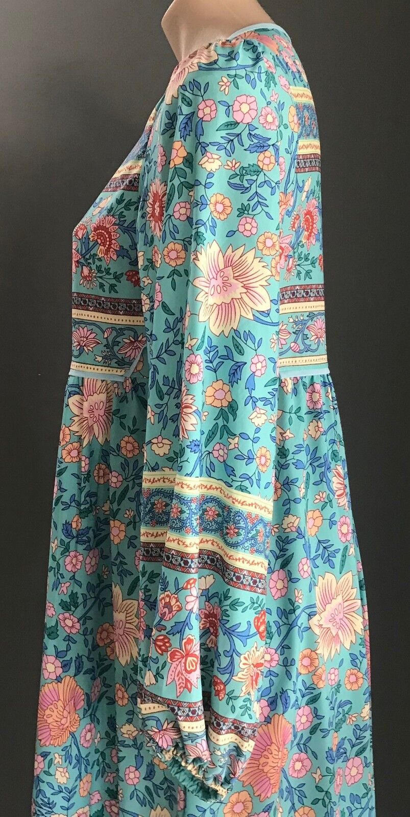 Maxi Dress MultiColoured Floral Print Long Sleeve Tassels Ties Long Sz S 10 NEW