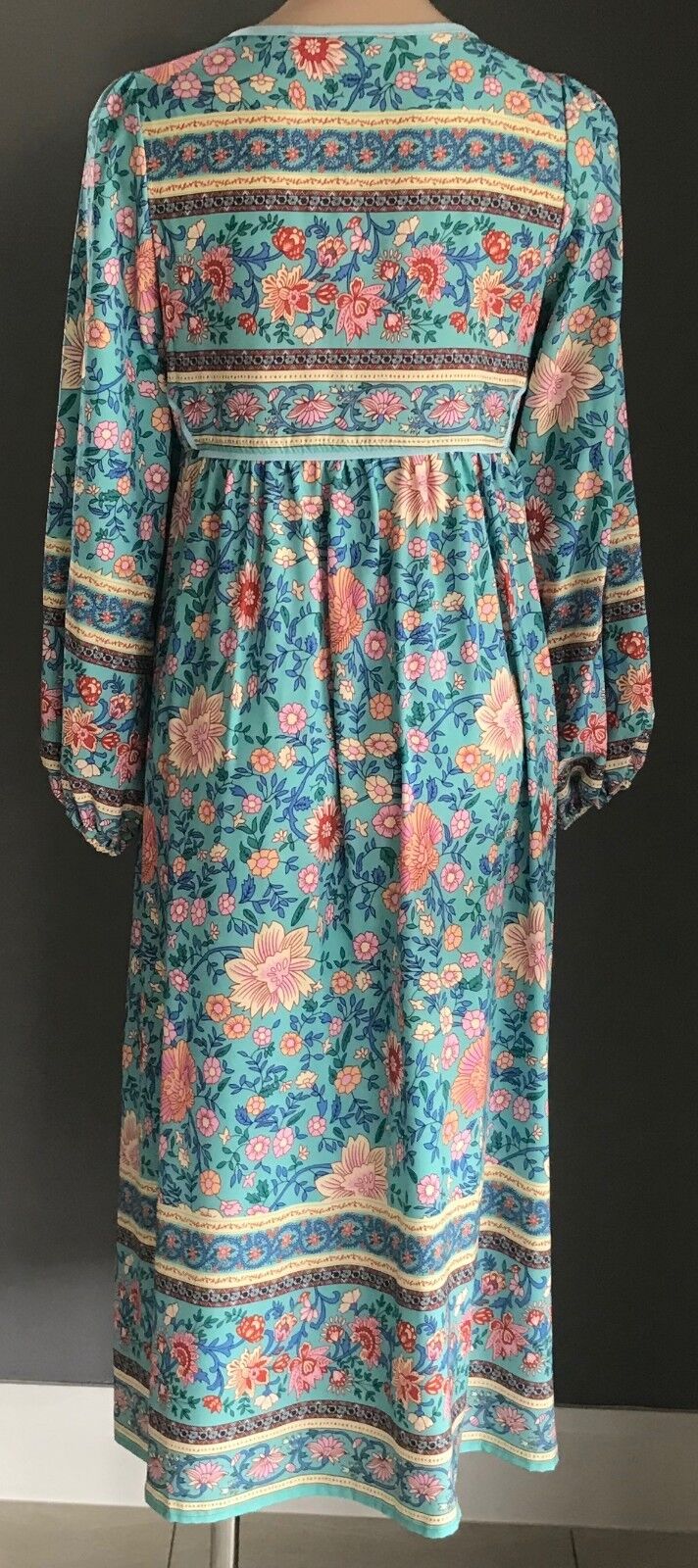Maxi Dress MultiColoured Floral Print Long Sleeve Tassels Ties Long Sz S 10 NEW