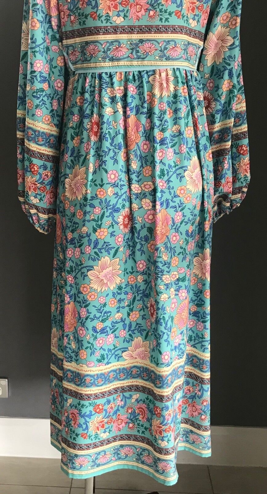 Maxi Dress MultiColoured Floral Print Long Sleeve Tassels Ties Long Sz S 10 NEW