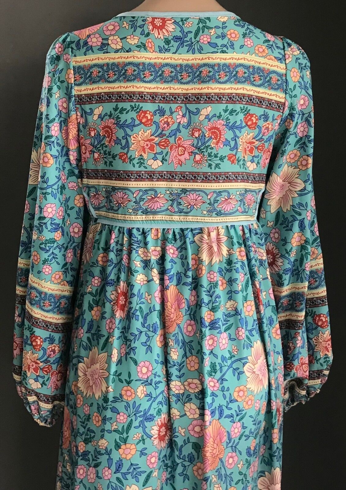 Maxi Dress MultiColoured Floral Print Long Sleeve Tassels Ties Long Sz S 10 NEW