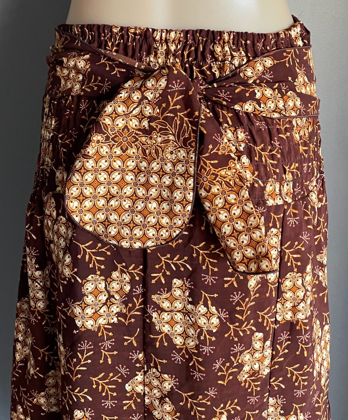BATIK Skirt Brown Floral Fabric Strapless Dress Pick Ups Elastic Waist Sz 10 NEW