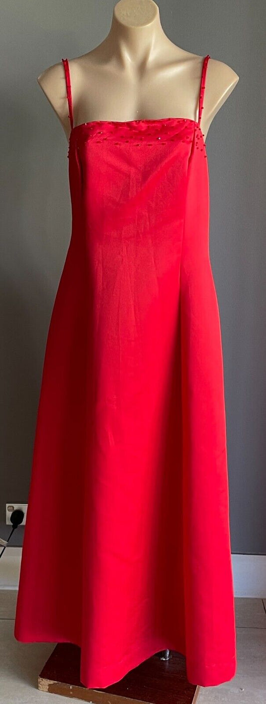 Maxi Dress Handmade Red Sleeveless Beaded Straps Neck A-Line Size 12 Vintage