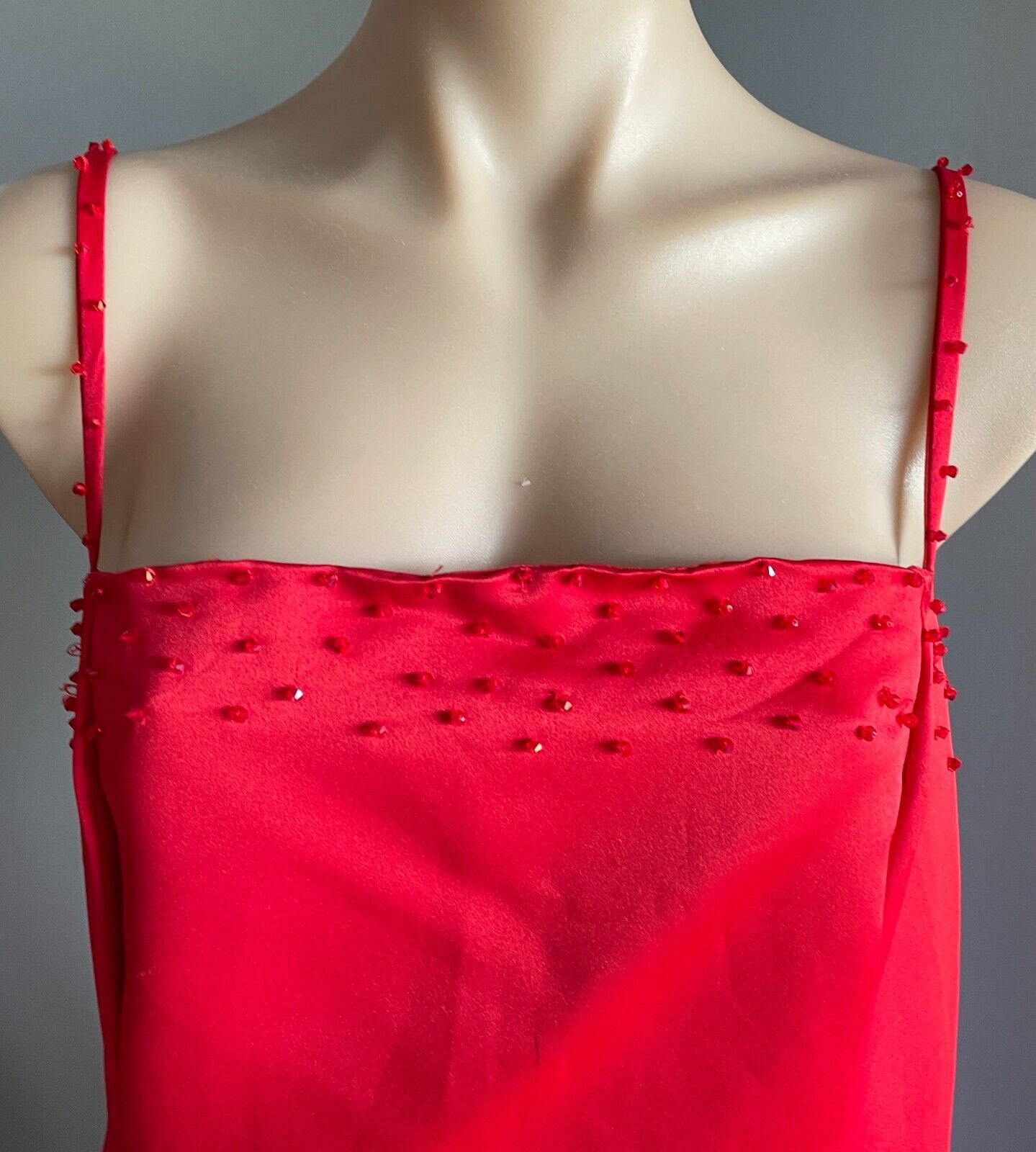 Maxi Dress Handmade Red Sleeveless Beaded Straps Neck A-Line Size 12 Vintage