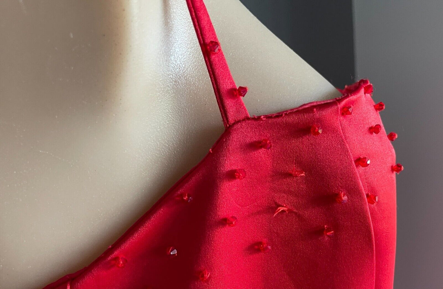 Maxi Dress Handmade Red Sleeveless Beaded Straps Neck A-Line Size 12 Vintage