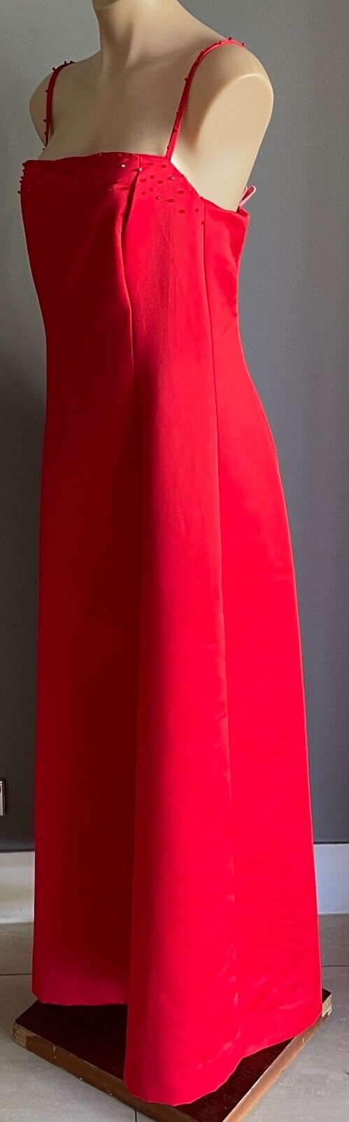 Maxi Dress Handmade Red Sleeveless Beaded Straps Neck A-Line Size 12 Vintage