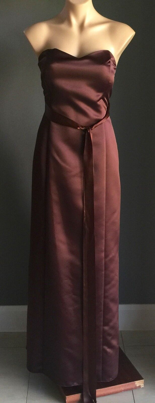 Maxi Dress MARI GOURLAY Empire Waist Gown Brown Long Strapless Size 14 NEW