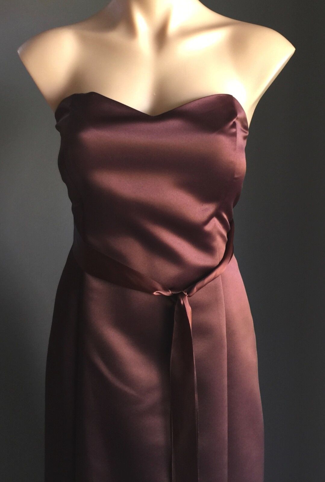 Maxi Dress MARI GOURLAY Empire Waist Gown Brown Long Strapless Size 14 NEW