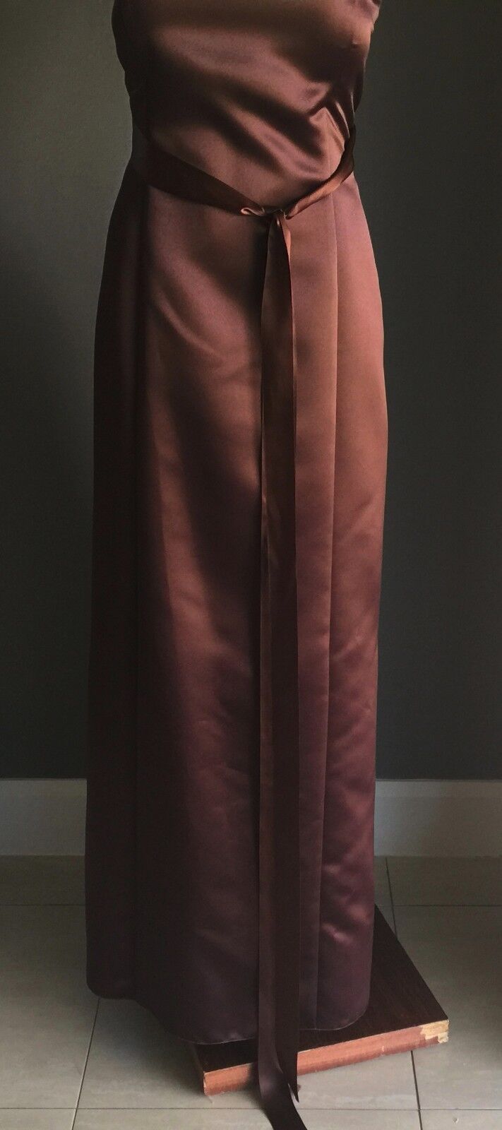 Maxi Dress MARI GOURLAY Empire Waist Gown Brown Long Strapless Size 14 NEW