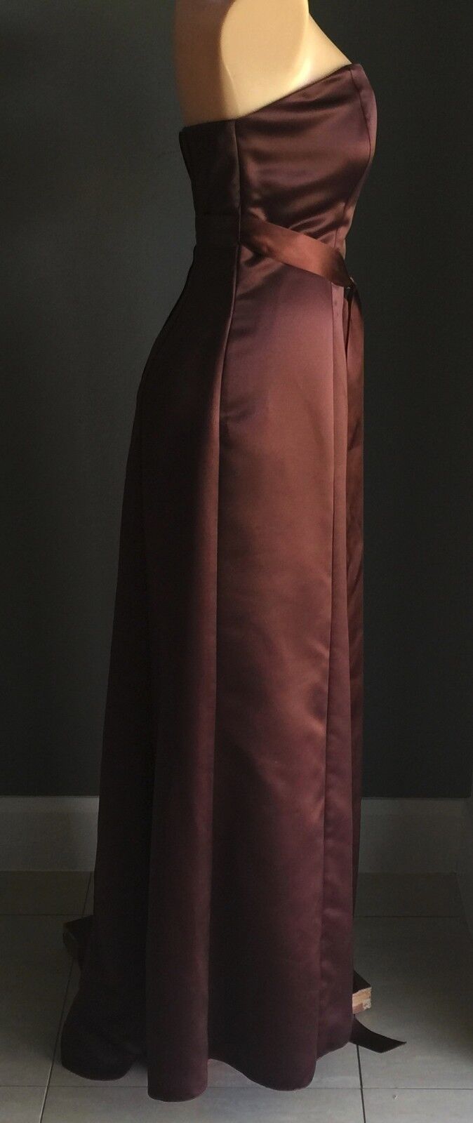 Maxi Dress MARI GOURLAY Empire Waist Gown Brown Long Strapless Size 14 NEW