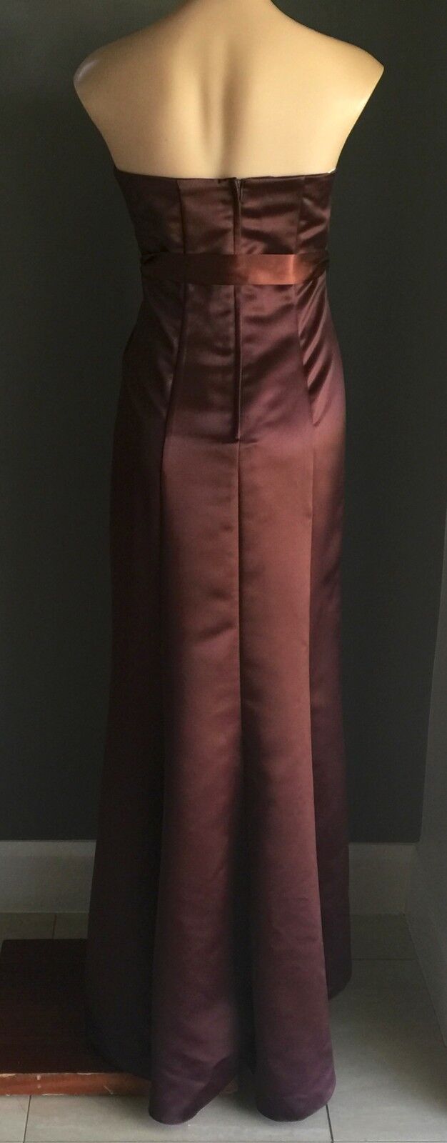 Maxi Dress MARI GOURLAY Empire Waist Gown Brown Long Strapless Size 14 NEW