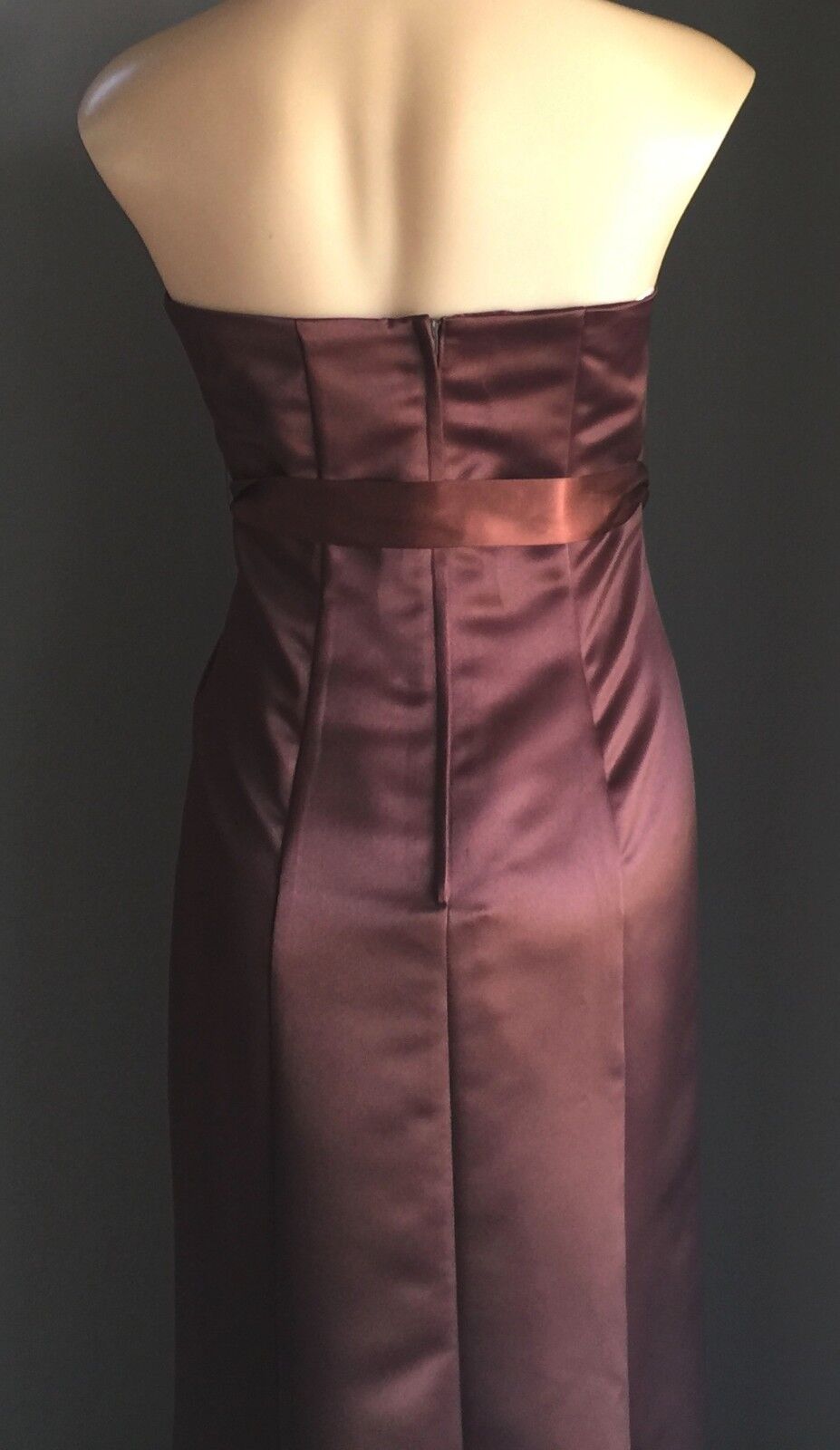 Maxi Dress MARI GOURLAY Empire Waist Gown Brown Long Strapless Size 14 NEW