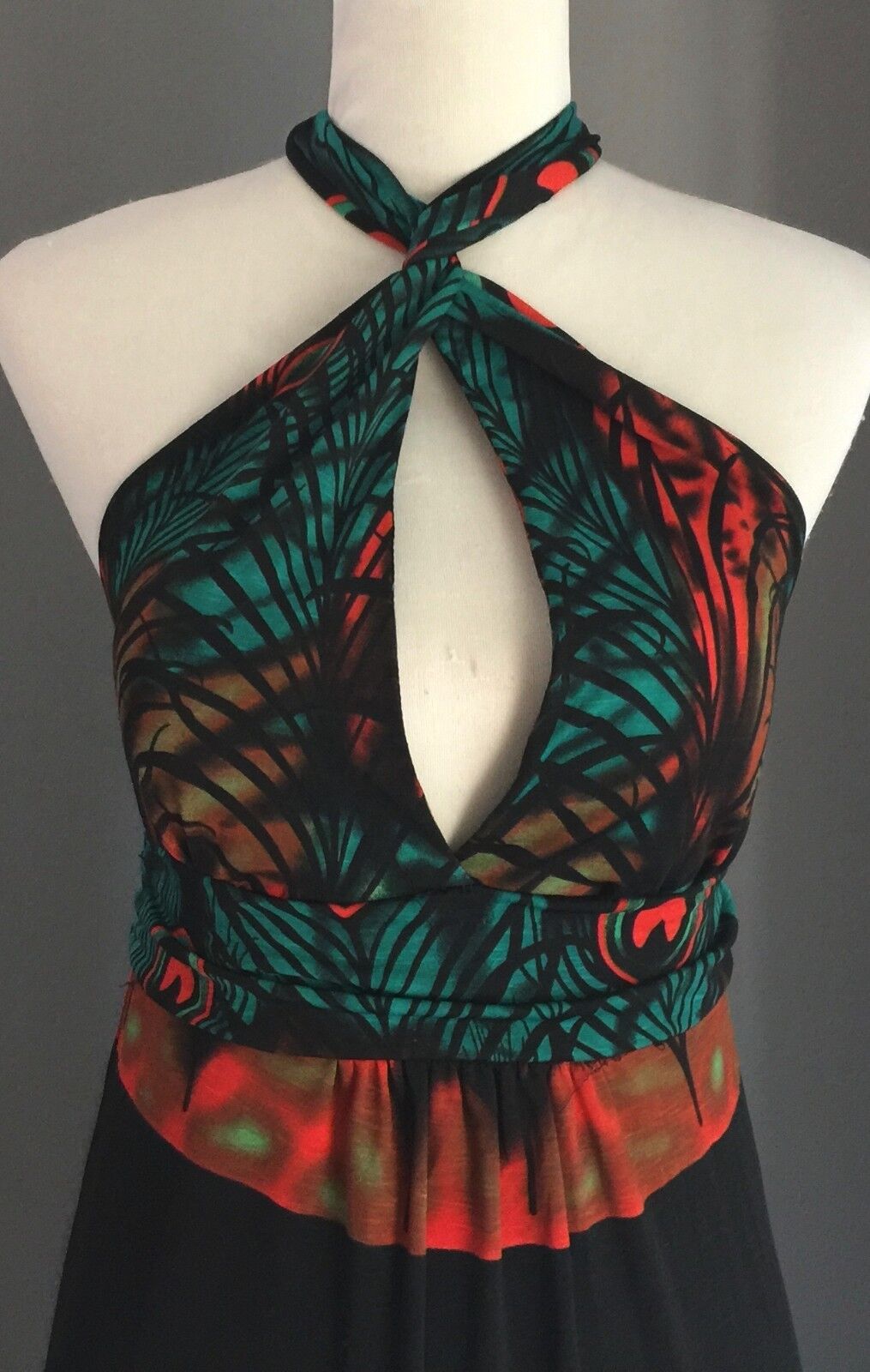 KITTY KAT Maxi Dress MultiColoured Print Keyhole Long Ladies Size 12 Unique NEW