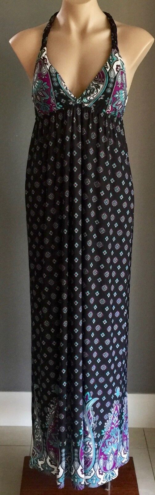 Maxi Dress FAHRENHEIT MultiColoured & Print Stretch Sleeveless Ladies Sz 12 NEW
