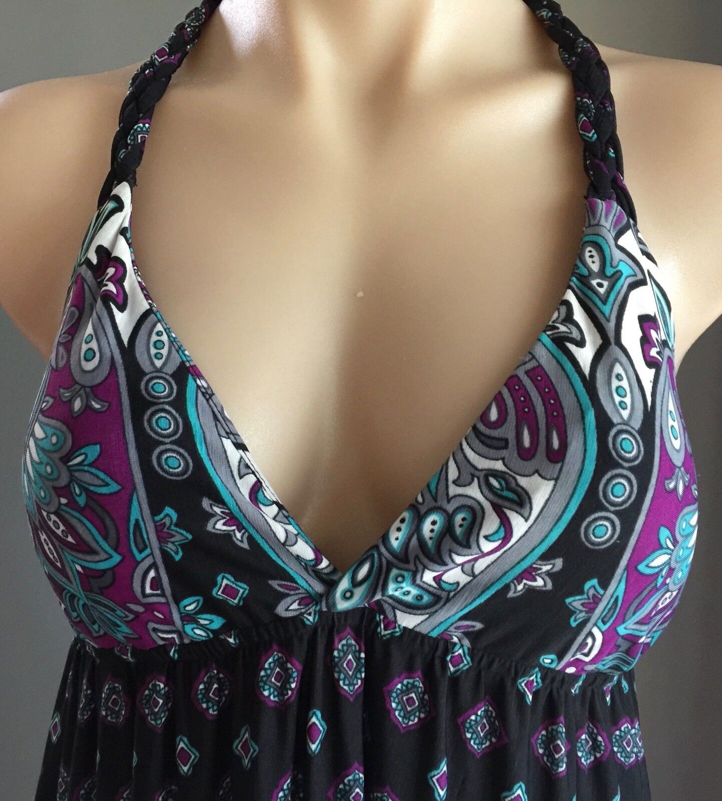 Maxi Dress FAHRENHEIT MultiColoured & Print Stretch Sleeveless Ladies Sz 12 NEW