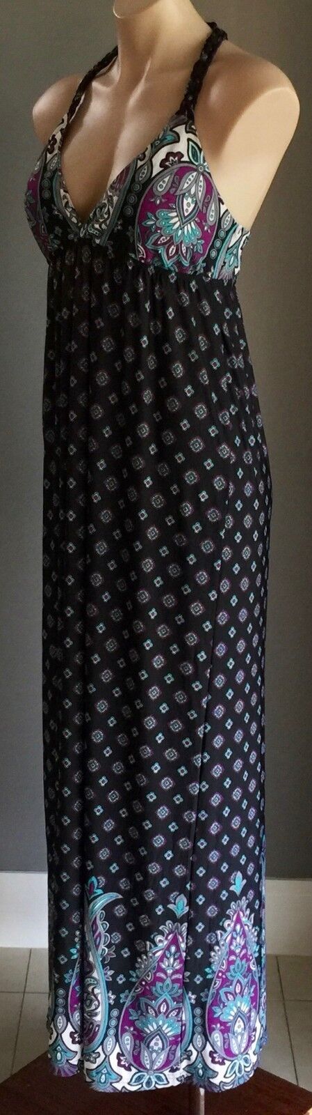 Maxi Dress FAHRENHEIT MultiColoured & Print Stretch Sleeveless Ladies Sz 12 NEW