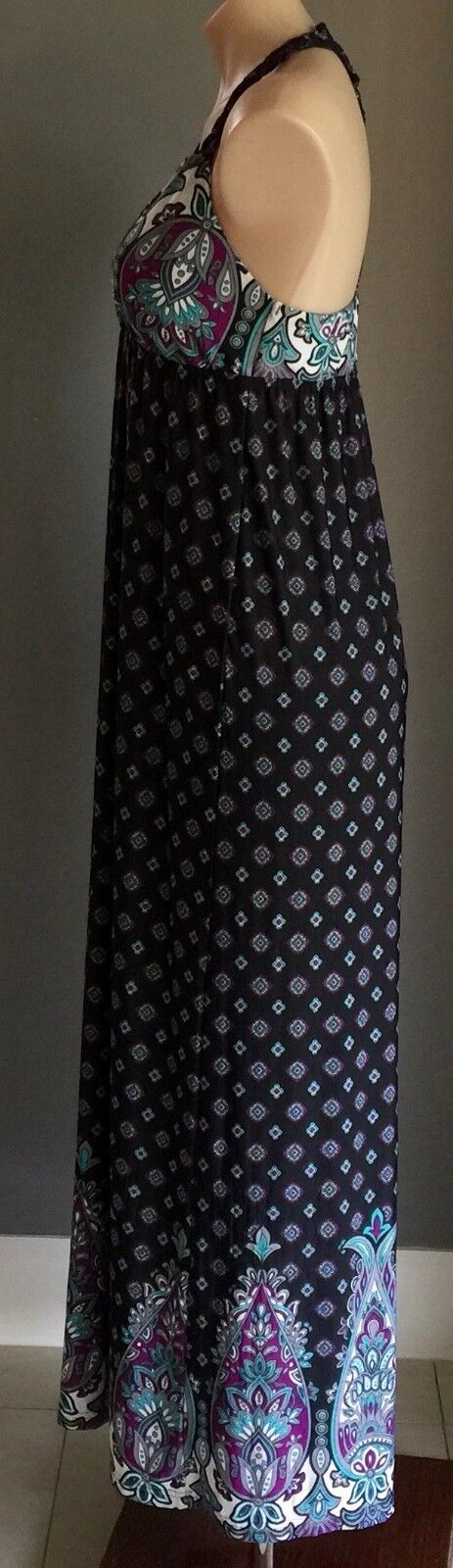 Maxi Dress FAHRENHEIT MultiColoured & Print Stretch Sleeveless Ladies Sz 12 NEW