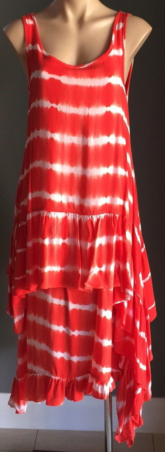 Maxi Dress SLIDE SHOW Tie Dye Orange & White Stripe Long Ladies Size 8 10 NEW