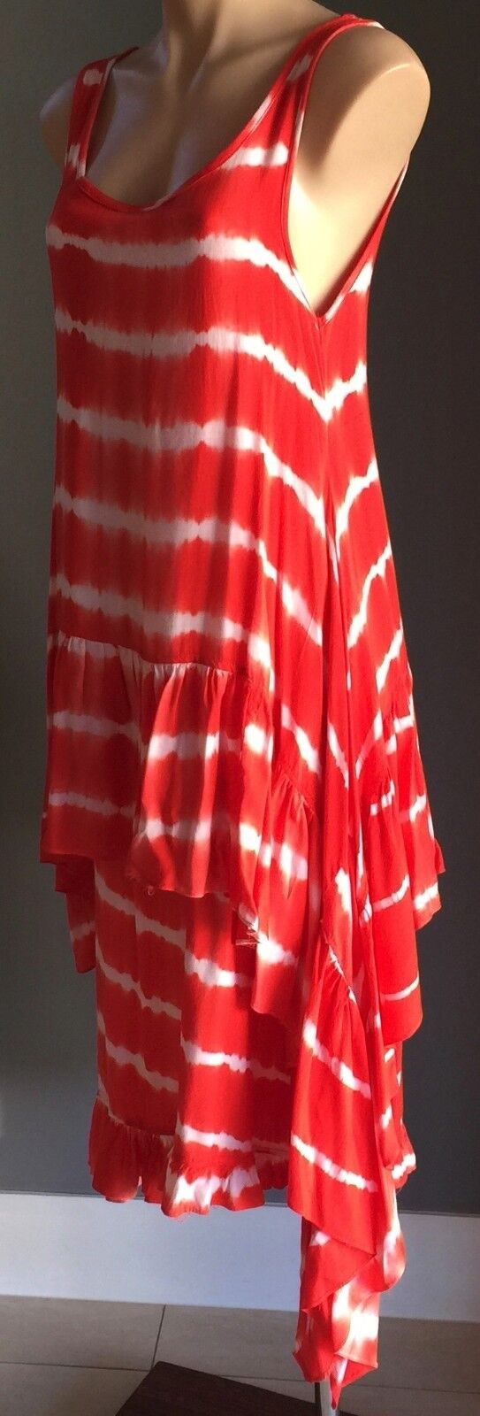 Maxi Dress SLIDE SHOW Tie Dye Orange & White Stripe Long Ladies Size 8 10 NEW