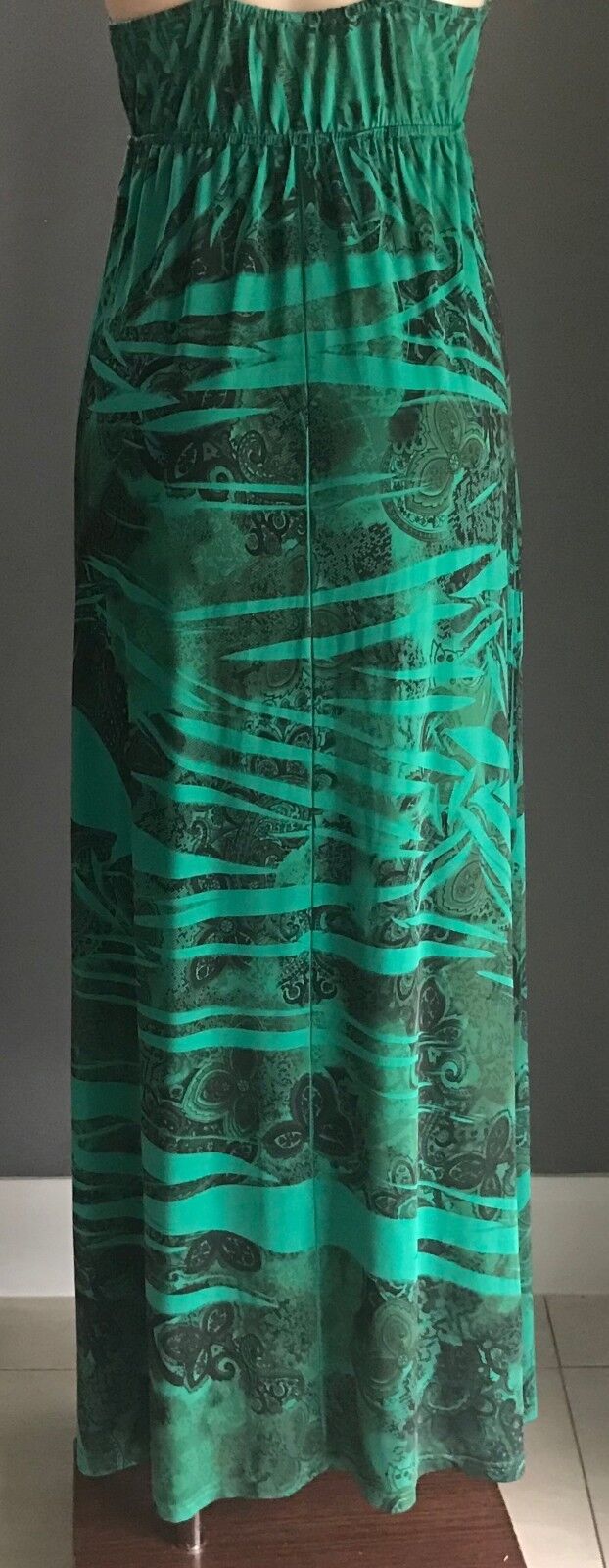 Maxi Dress FORELLE Green Black Multi Print Cross Over Back Long Sz 8 10 Fab NEW