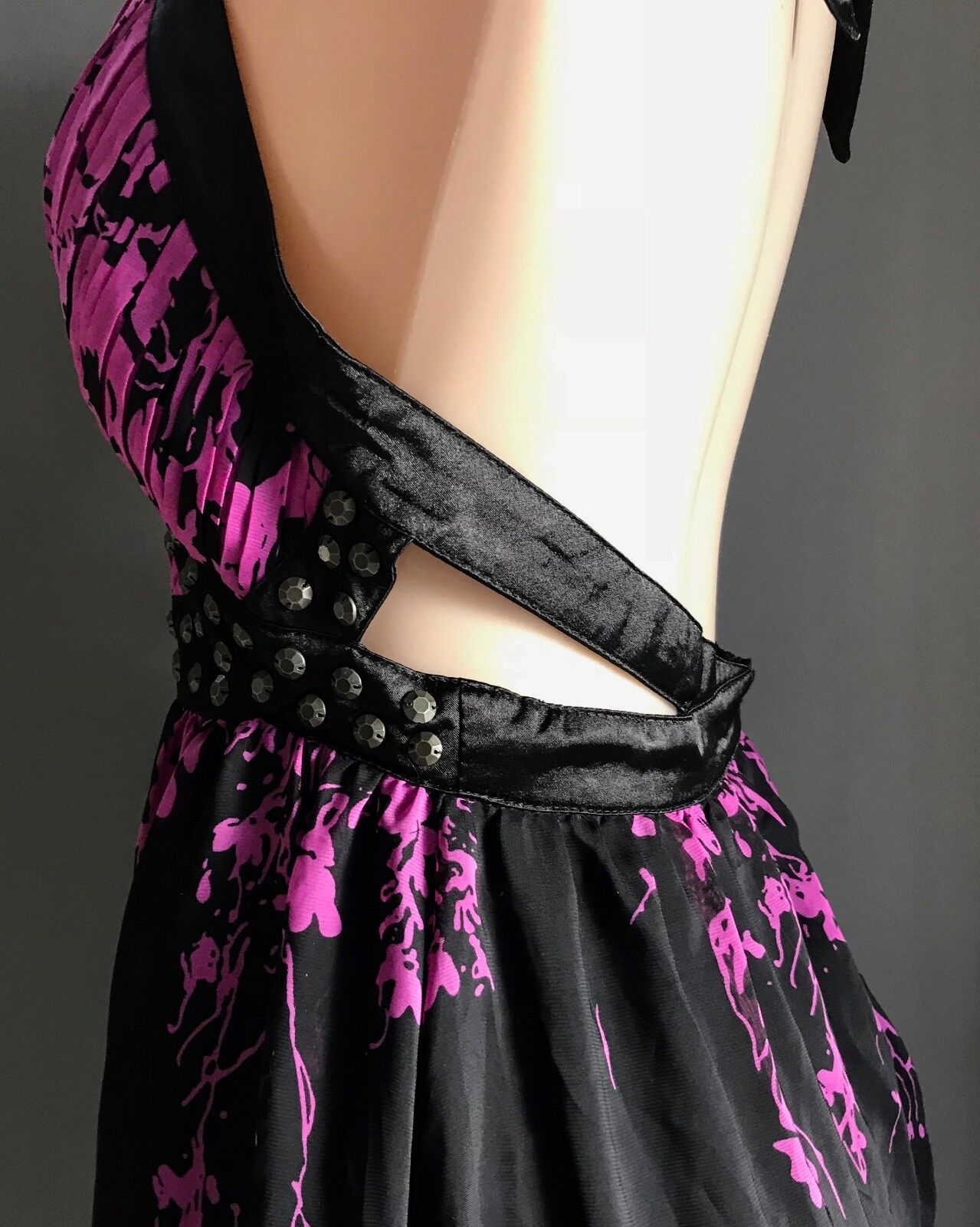 Maxi Dress COCO ANGELIN Black & Magenta Floral Print Halter Size 12