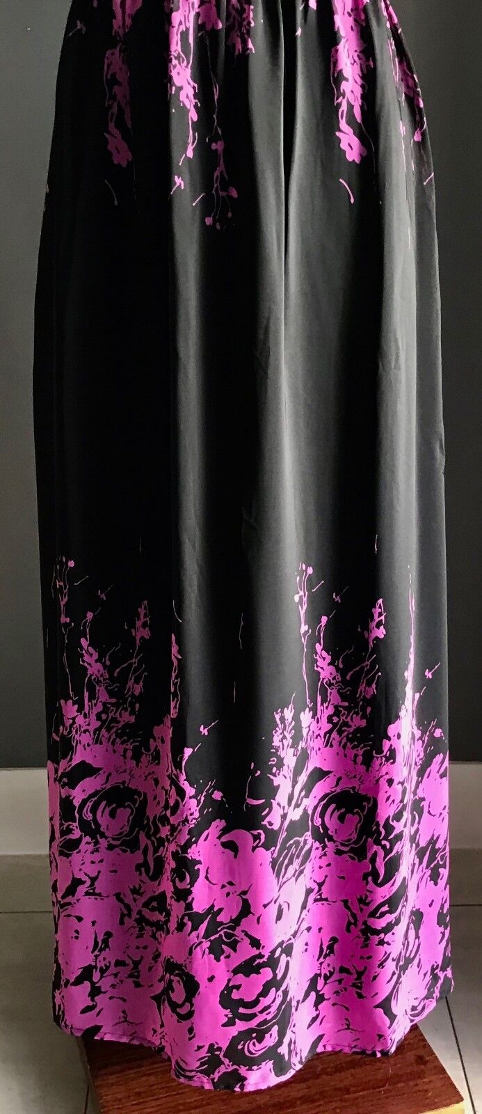 Maxi Dress COCO ANGELIN Black & Magenta Floral Print Halter Size 12