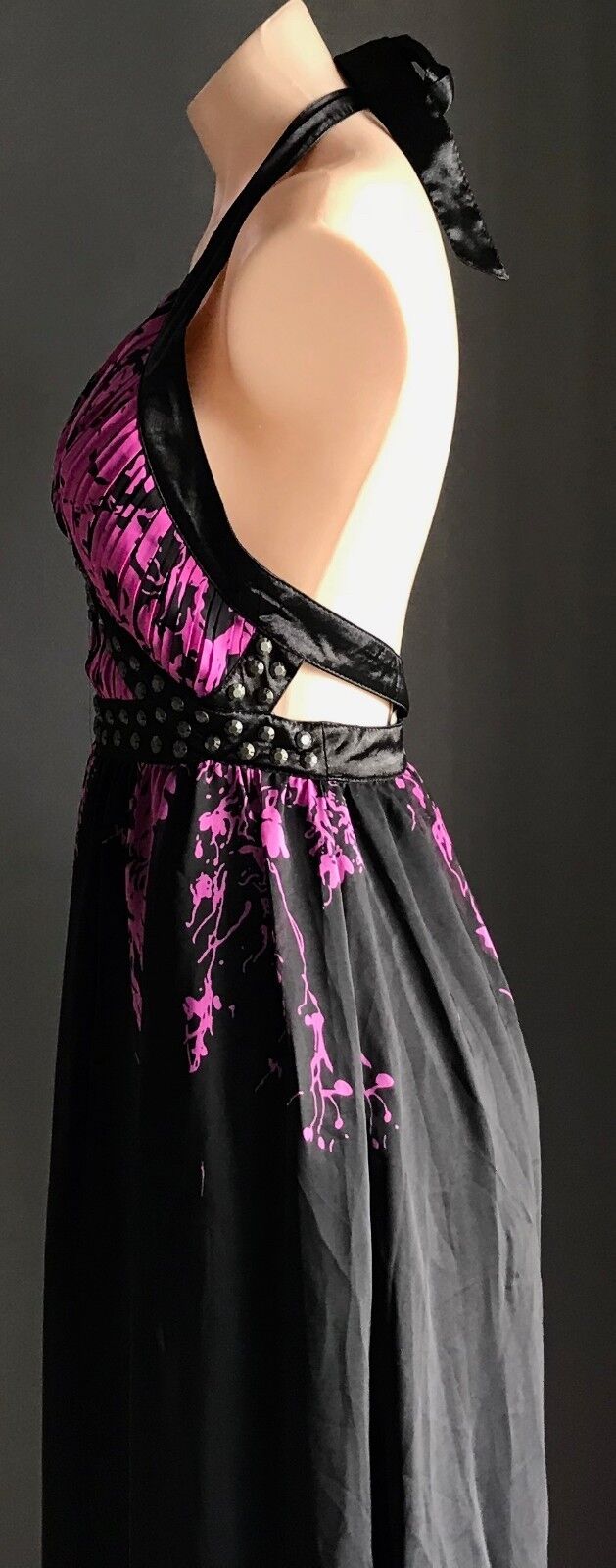 Maxi Dress COCO ANGELIN Black & Magenta Floral Print Halter Size 12