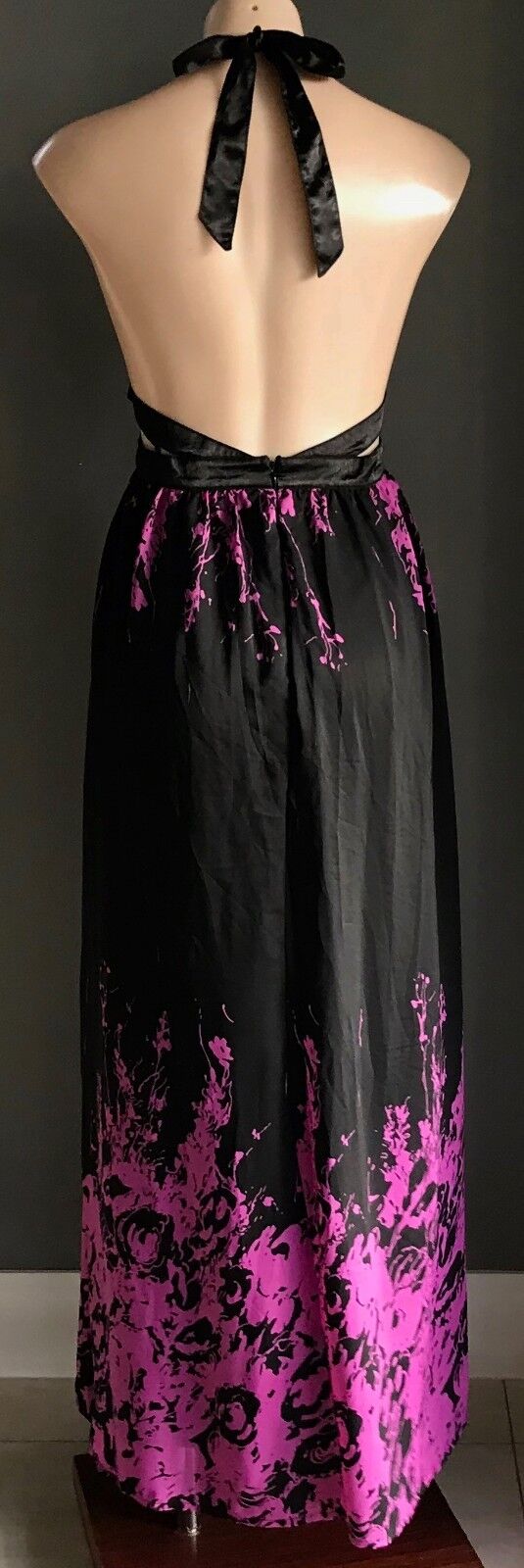 Maxi Dress COCO ANGELIN Black & Magenta Floral Print Halter Size 12