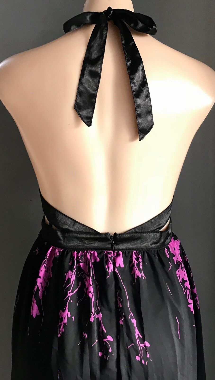 Maxi Dress COCO ANGELIN Black & Magenta Floral Print Halter Size 12