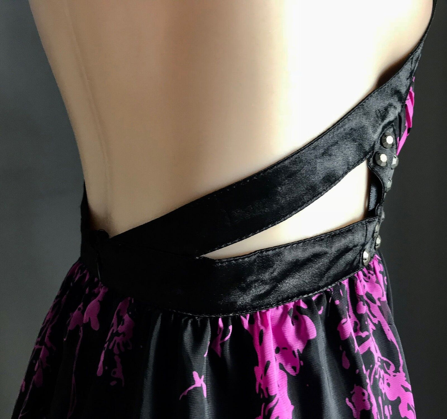 Maxi Dress COCO ANGELIN Black & Magenta Floral Print Halter Size 12