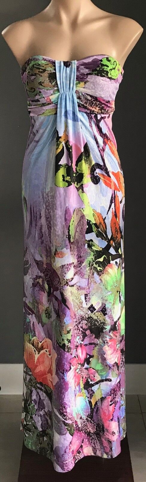 BLOCKOUT "Digital Magic" Strapless Maxi Dress Stretch ColourfuL Size S 10 NEW