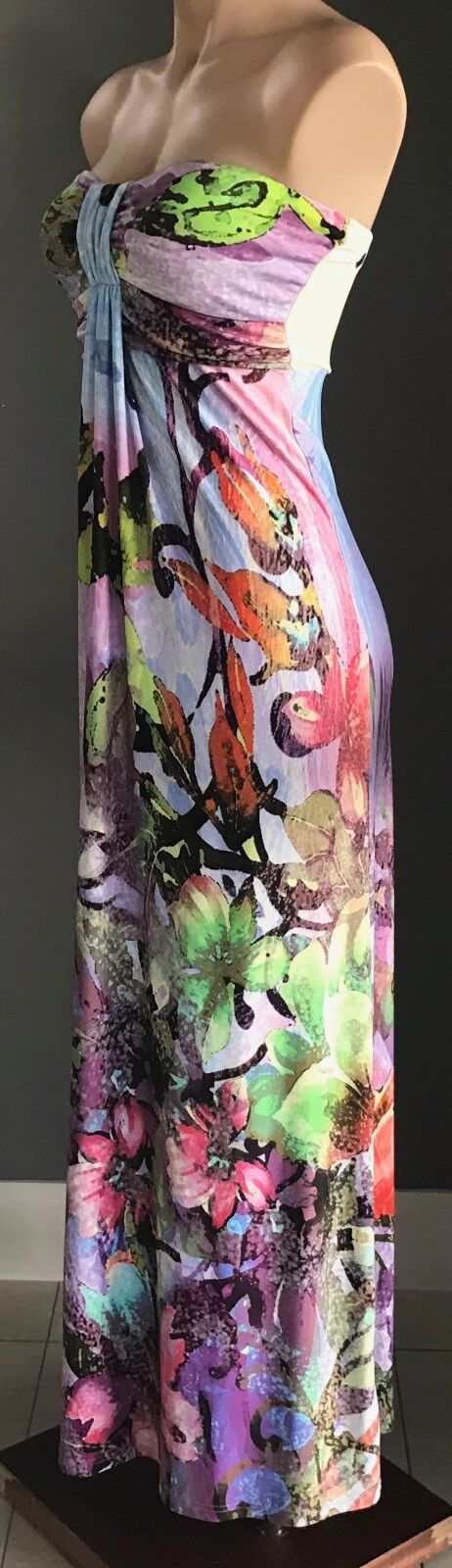 BLOCKOUT "Digital Magic" Strapless Maxi Dress Stretch ColourfuL Size S 10 NEW