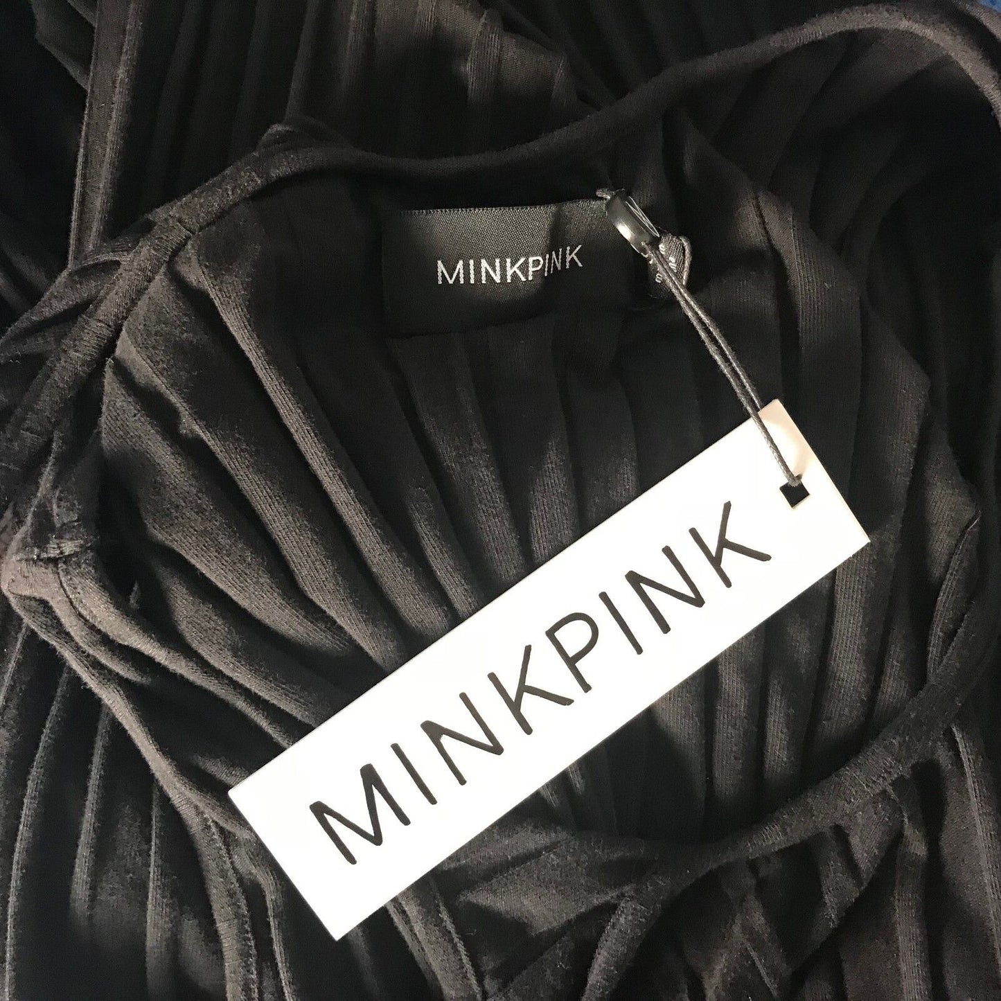 Maxi Dress MINKPINK Black Sleeveless Cut Out Neck Stretch Ribbed Size S 10 NEW