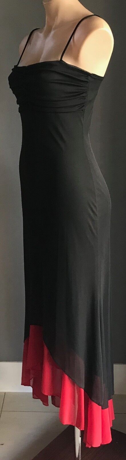 GERRY SHAW Gown Maxi Dress Sleeveless Column w Red Ruffle Hem Size 10 Vintage