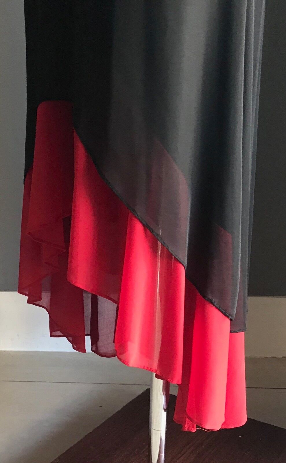 GERRY SHAW Gown Maxi Dress Sleeveless Column w Red Ruffle Hem Size 10 Vintage