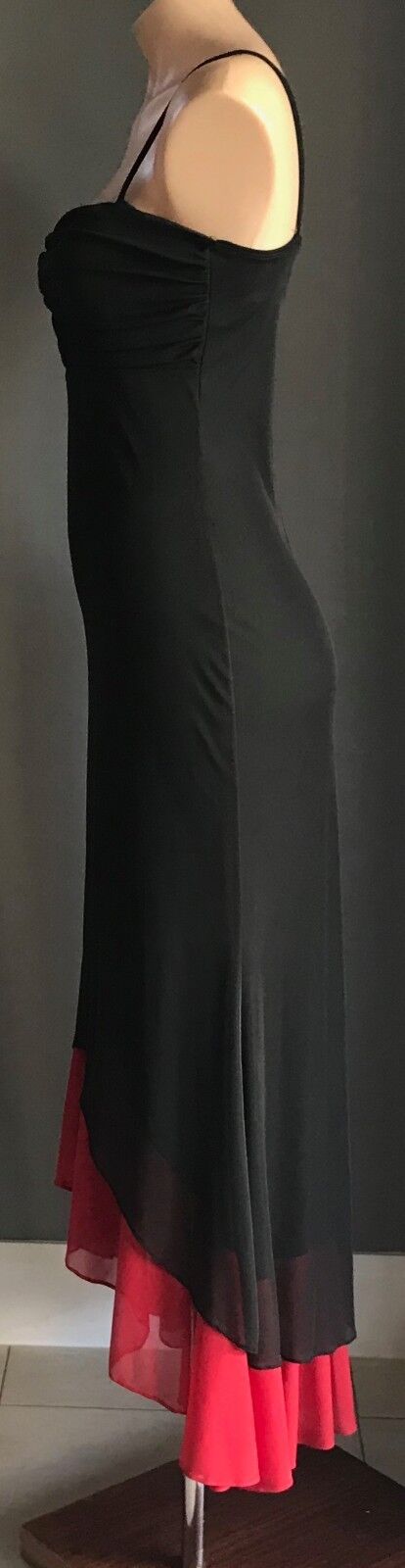 GERRY SHAW Gown Maxi Dress Sleeveless Column w Red Ruffle Hem Size 10 Vintage