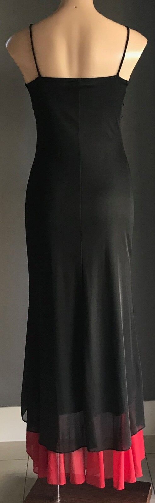 GERRY SHAW Gown Maxi Dress Sleeveless Column w Red Ruffle Hem Size 10 Vintage