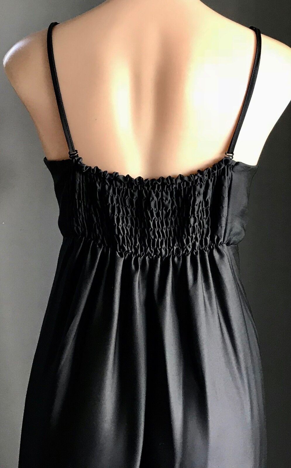 Maxi Dress UNDER COVER WEAR Black Satin Look Floral Print Hem Long Size 10