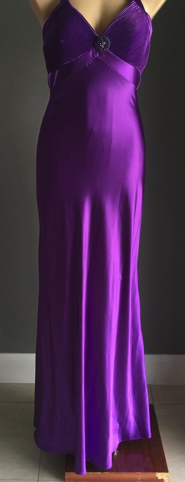 ANGELINE Maxi Dress Gown Purple Halter Neck Evening Long Size 8 10 Beautiful NEW