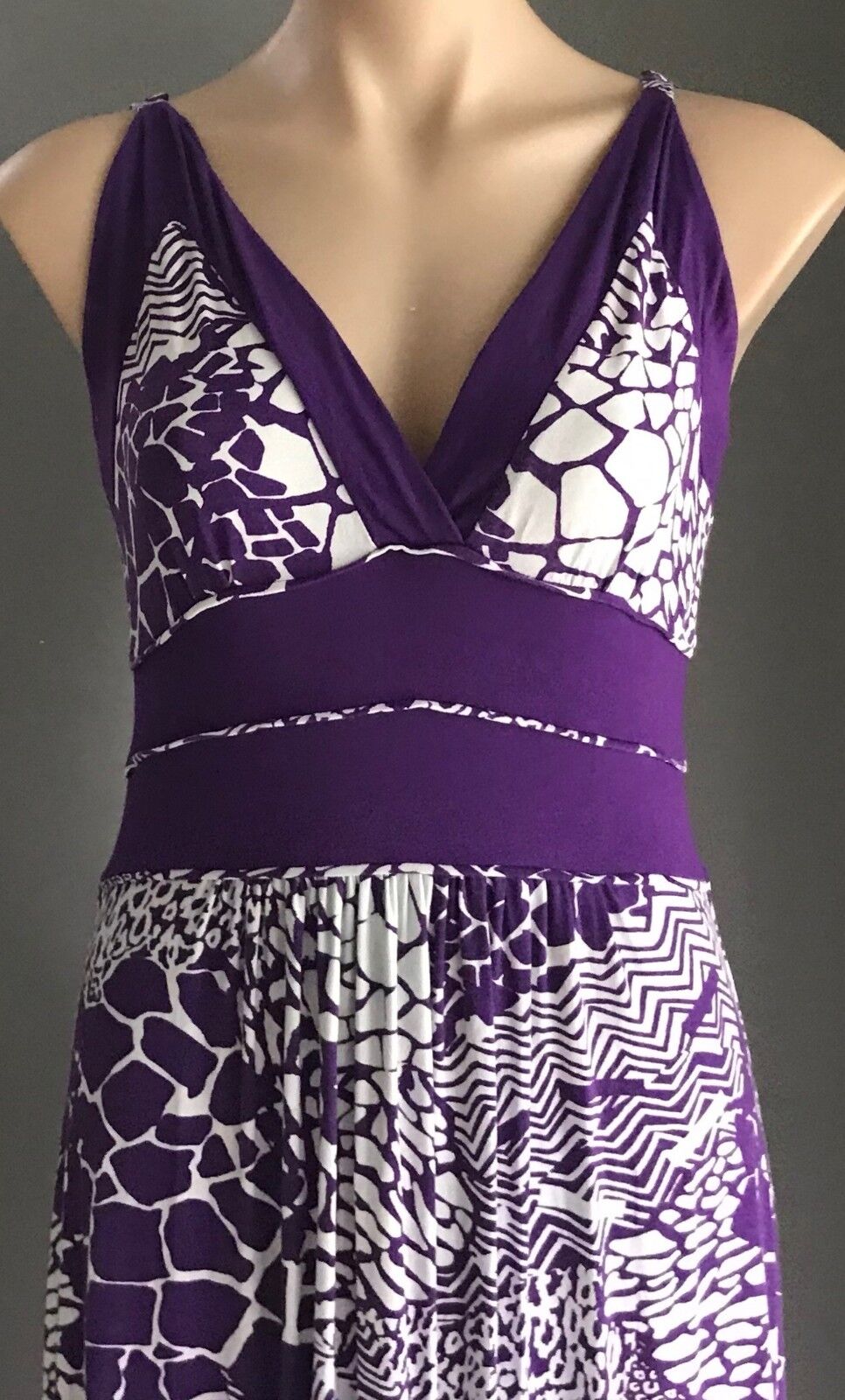 Maxi Dress HEINE Purple & White Print Sleeveless Stretch Size 38 10 Boho Hippy