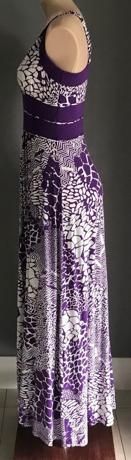 Maxi Dress HEINE Purple & White Print Sleeveless Stretch Size 38 10 Boho Hippy