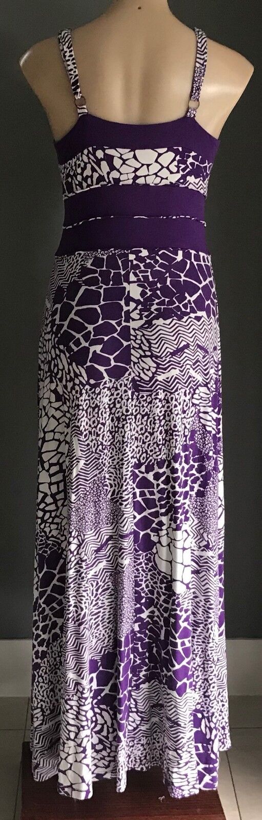 Maxi Dress HEINE Purple & White Print Sleeveless Stretch Size 38 10 Boho Hippy