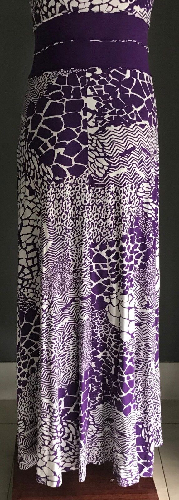 Maxi Dress HEINE Purple & White Print Sleeveless Stretch Size 38 10 Boho Hippy