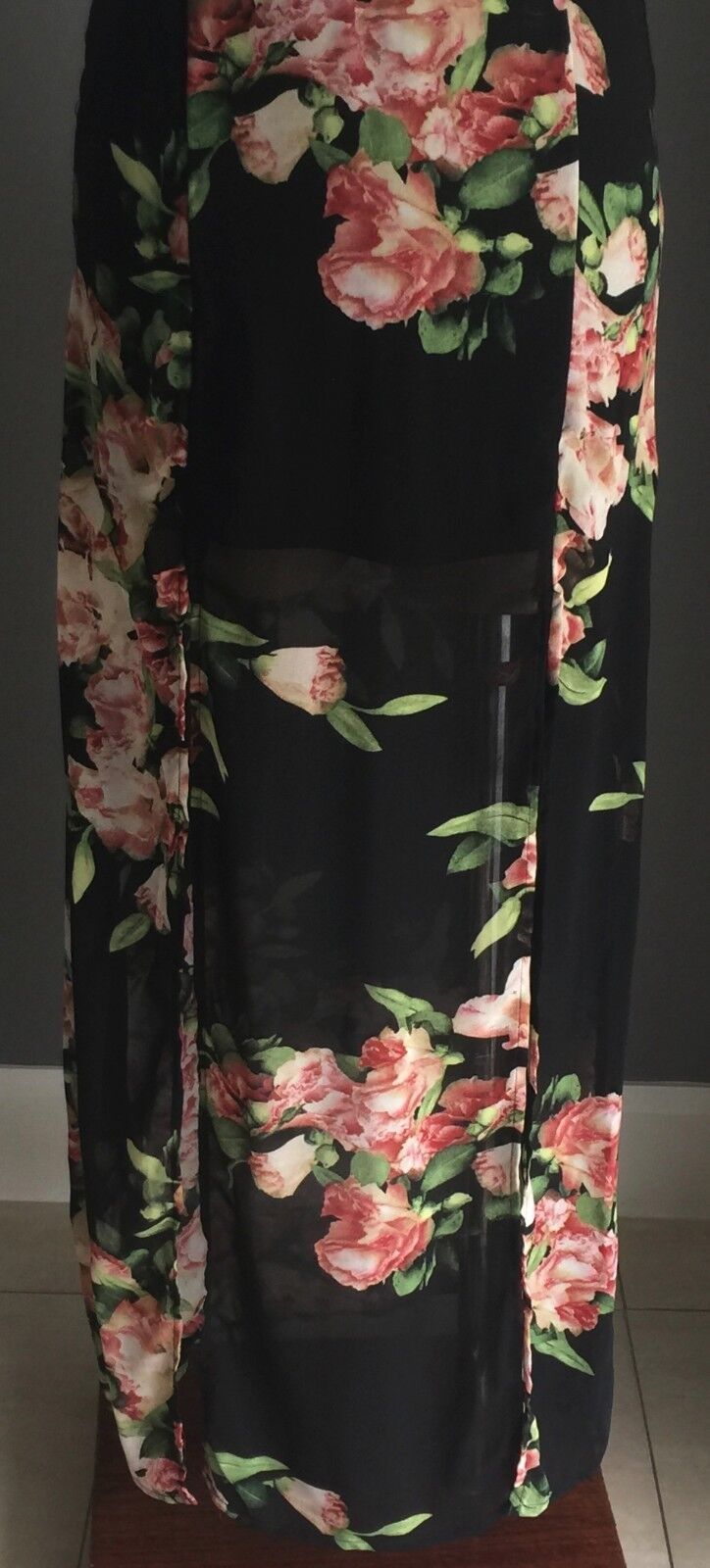 REVERSE Maxi Dress Floral CrissCross Shoulder Strap Sheer Size S 10 Slip On NEW