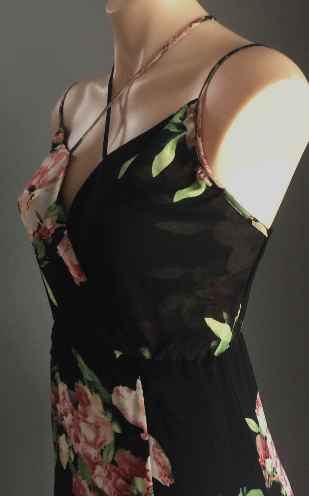 REVERSE Maxi Dress Floral CrissCross Shoulder Strap Sheer Size S 10 Slip On NEW