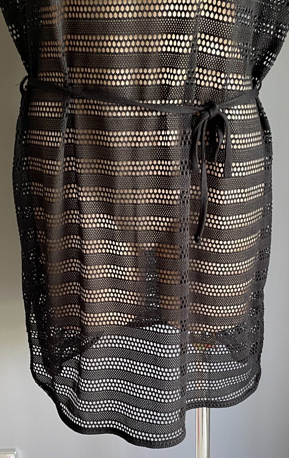 CLOTHING & CO (K-MART) Black Crochet Extended Sleeve Beach Cover Up Sz 8 10 NEW