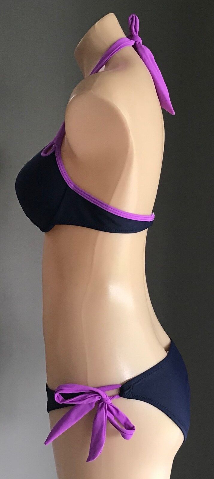 BIKINI Set 2 Piece Navy Blue & Purple Trim Set Size L 12 NEW