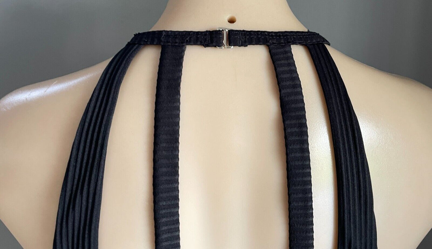 One Piece WAVE ZONE Black Ribbed Swimsuit Bathers Size 18 Strappy Back Pool NEW