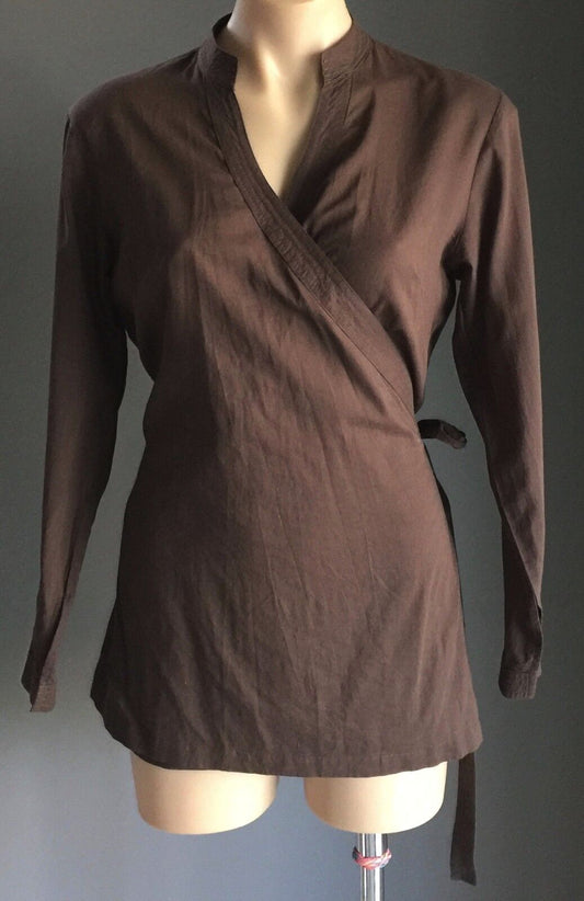 JETS Swimsuit Wrap Top Cover Brown Sheer Cotton Cross Pool Sz S M 10 12 NEW